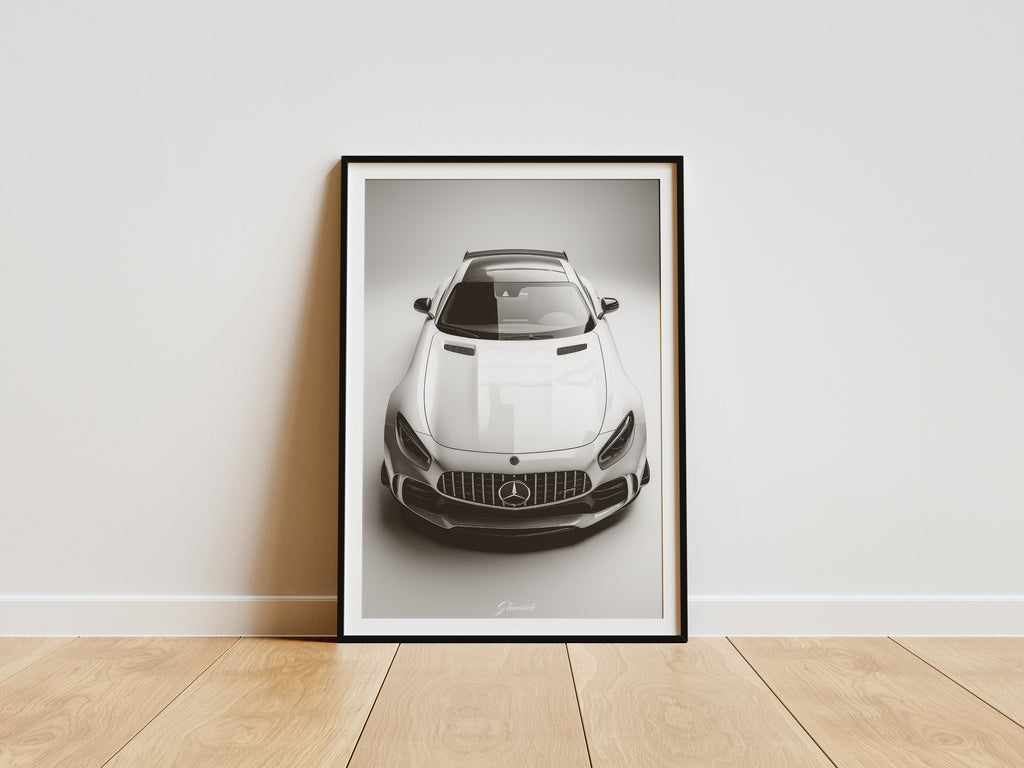 Mercedes-Benz GTR Poster Luxury Line – Schwarz-Weiß Auto-Kunstwerk