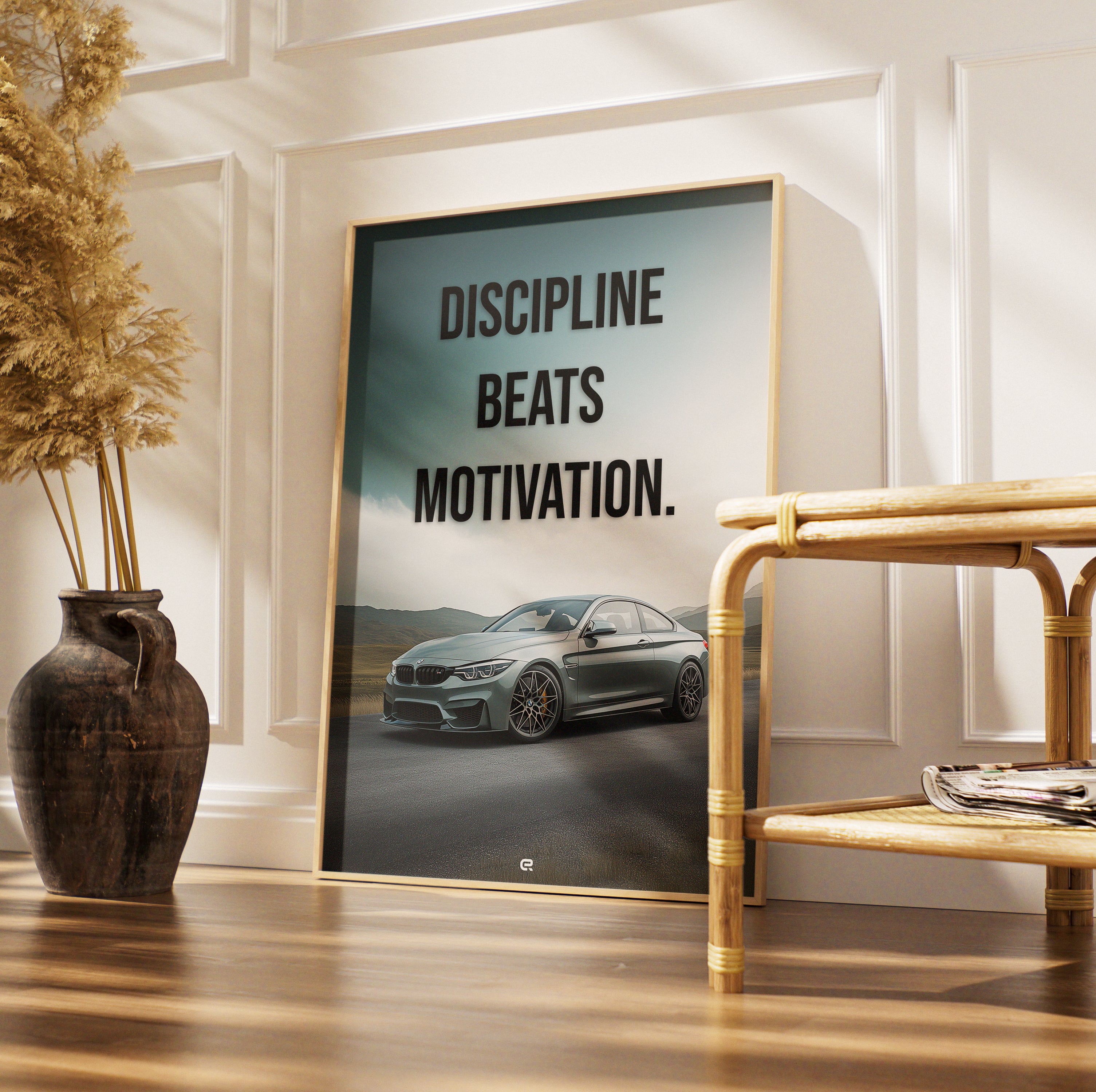 Car Captions Kollektion – BMW M4 Illustration mit Zitat