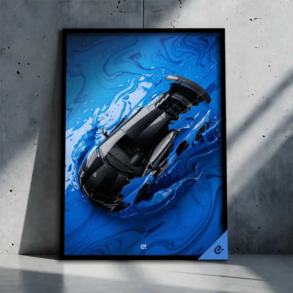 Surreal Scene Huracan color puddle blau