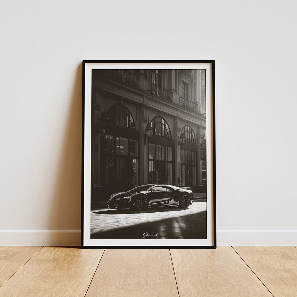 Bugatti Chiron Poster Luxury Line – minimalistisches Schwarz-Weiß Auto-Kunstwerk