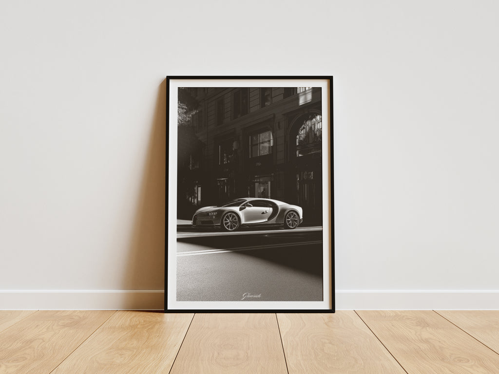 Bugatti Chiron Poster Luxury Line – Schwarz-Weiß Auto-Kunstwerk