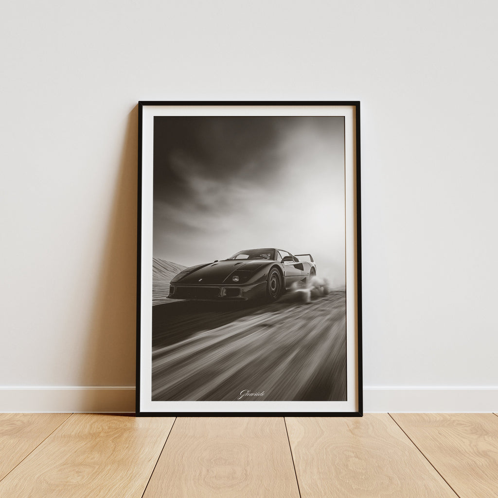 Ferrari F40 Poster Luxury Line – minimalistisches Schwarz-Weiß Auto-Kunstwerk