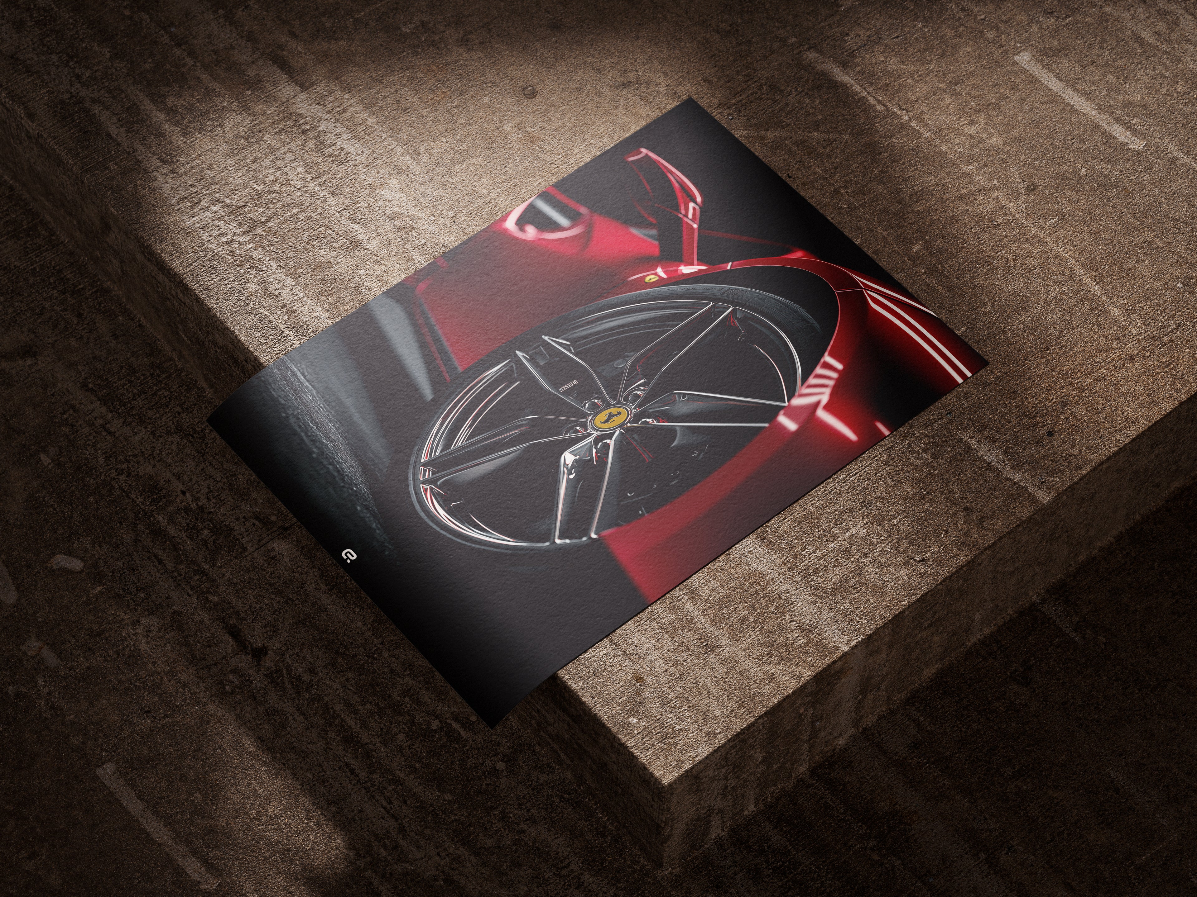 Ferrari Felge Poster Detail Designs – Hochdetaillierte Auto-Illustration