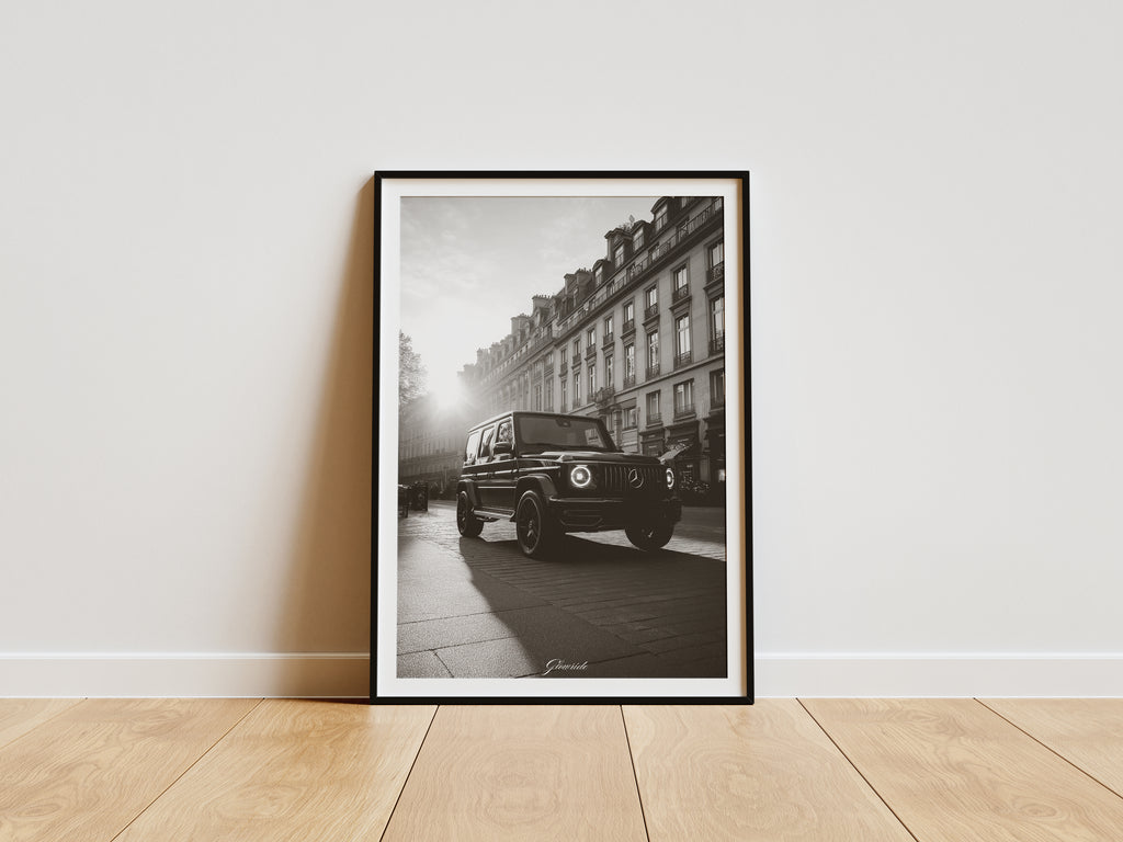 Mercedes-Benz G-Klasse Poster Luxury Line – minimalistisches Schwarz-Weiß Auto-Kunstwerk
