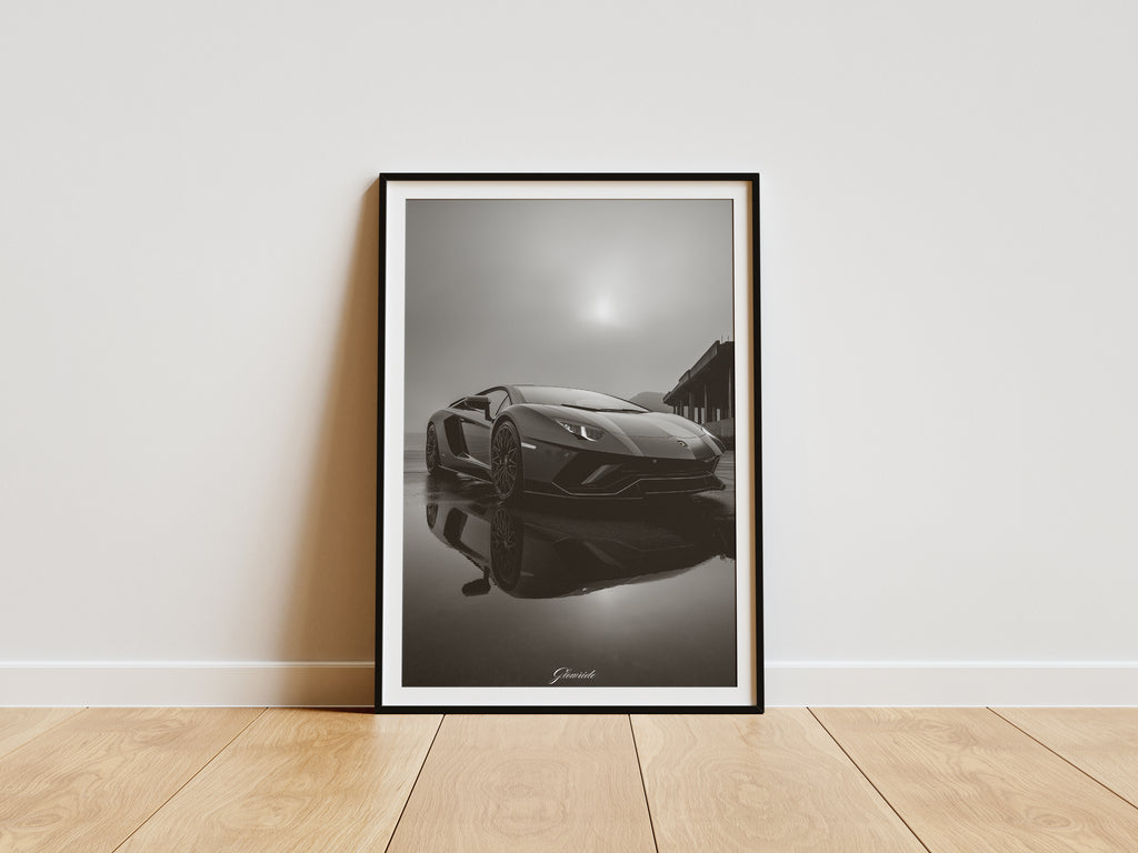 Lamborghini Aventador Poster Luxury Line – Schwarz-Weiß Auto-Kunstwerk
