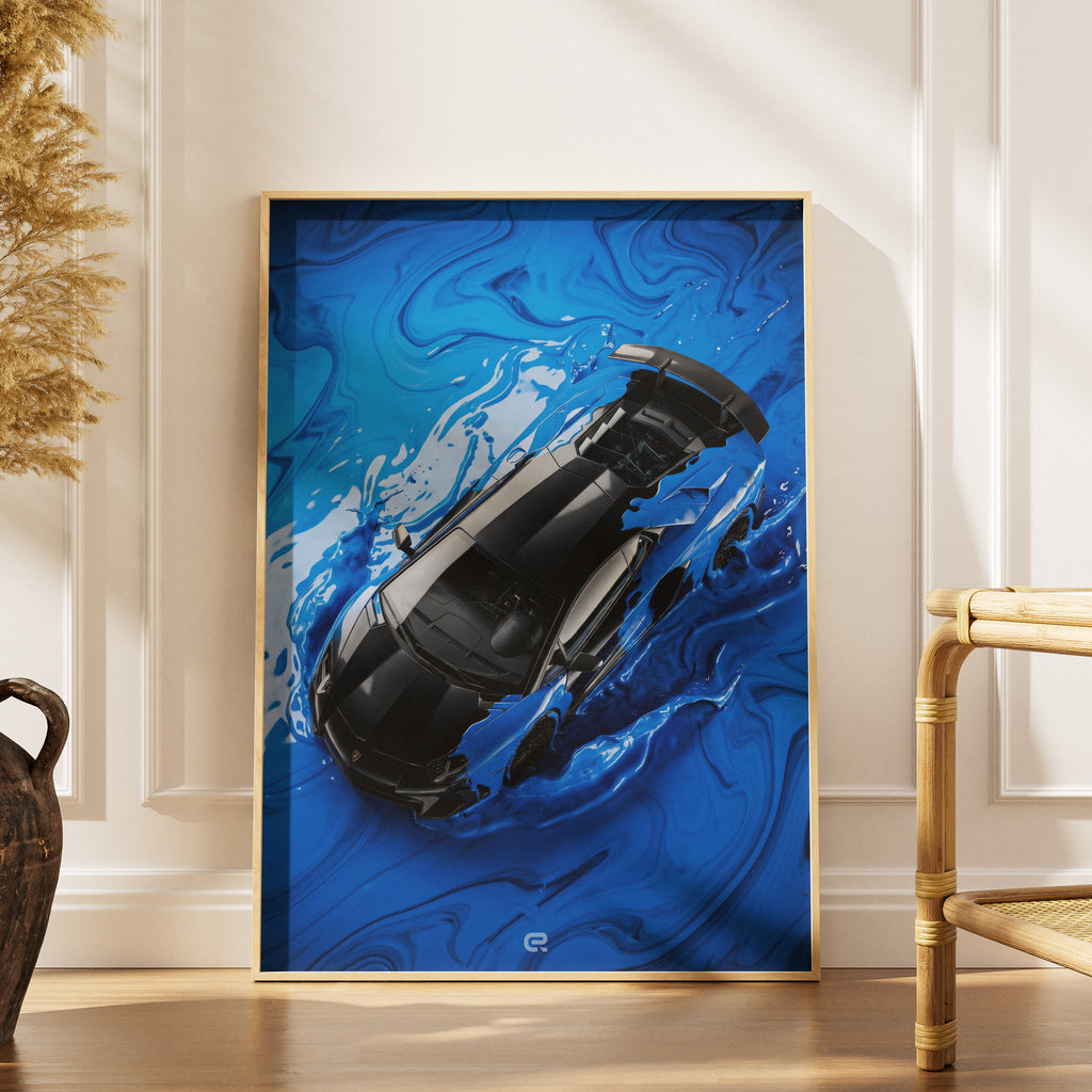 Surreal Scene Huracan color puddle blau