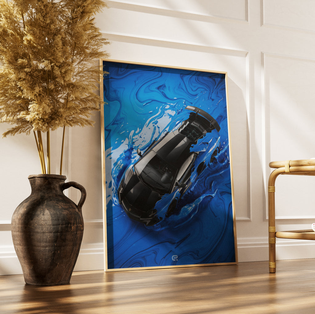Surreal Scene Huracan color puddle blau