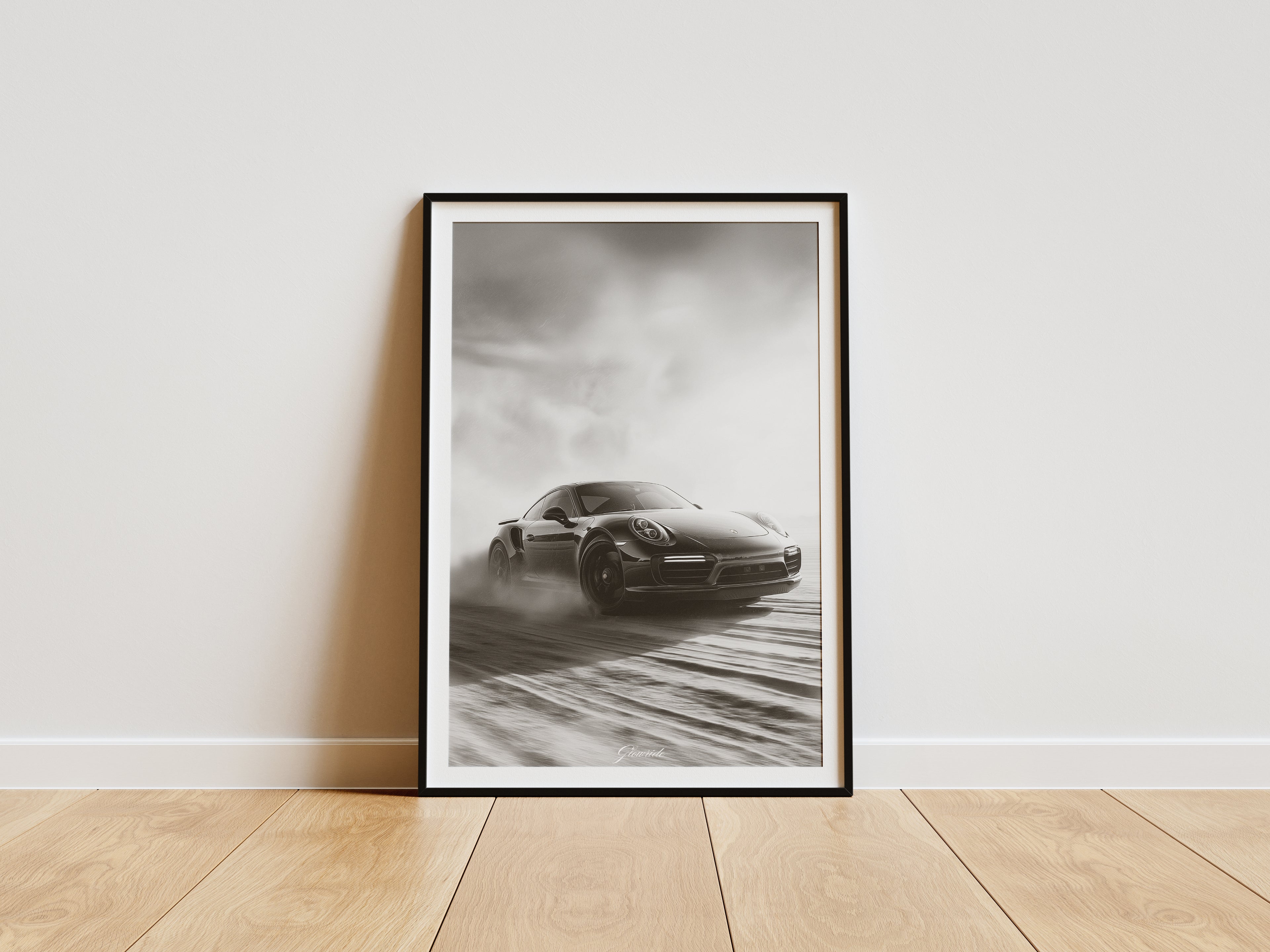 Porsche 911 Turbo S Poster Luxury Line – Schwarz-Weiß Auto-Kunstwerk