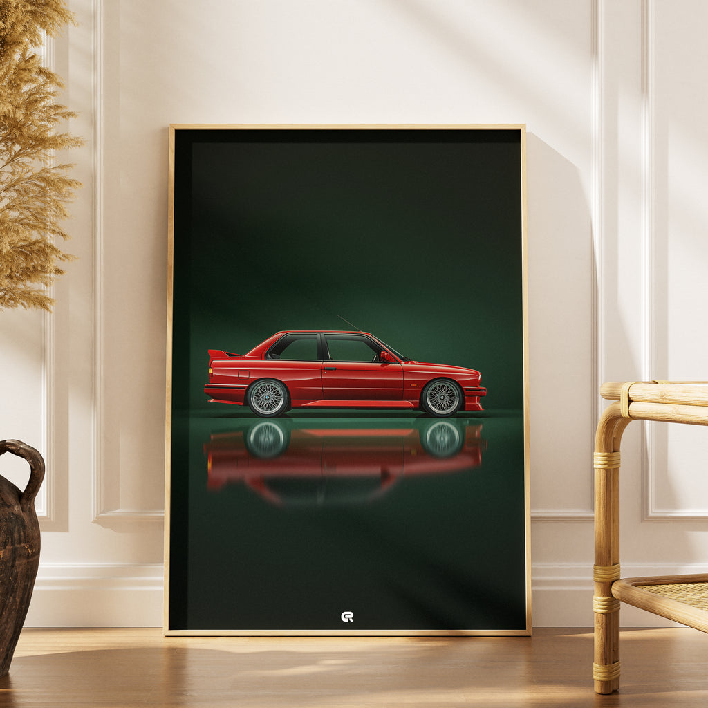 BMW E36 Poster Clean Classic – künstlerische Auto-Illustration